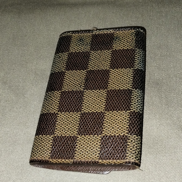 LOUIS VUITTON BROWN CHECKERED LEATHER KEY/CARD HOLDER SMALL WALLET ~ AUTHENTIC - Picture 5 of 13